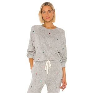 Rails Mika Sweatshirt Melange Gray Rainbow Hearts Size Small Embroidered